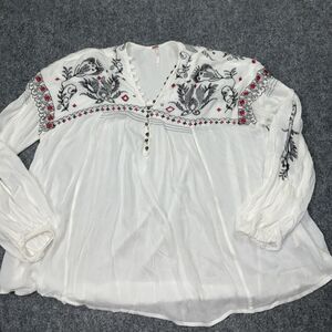 Free People Blouse Womens S White Sheer Floral Button Boho Flowy Fairy